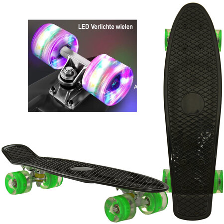 Sajan Sajan - Skateboard - LED - Penny board - Zwart-Groen - 22.5 inch - 56cm - Skateboard met Verlichting