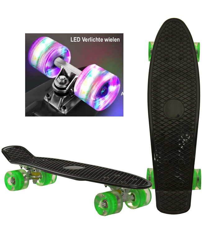 Sajan - Skateboard - LED - Penny board - Zwart-Groen - 22.5 inch - 56cm - Skateboard met Verlichting