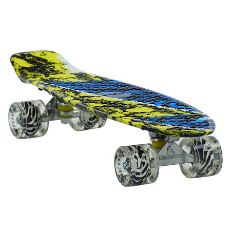 Sajan Sajan - Skateboard - LED Verlichting - Penny board - Camouflage Blauw-Geel - 22.5 inch - 56cm - Skateboard met Verlichting