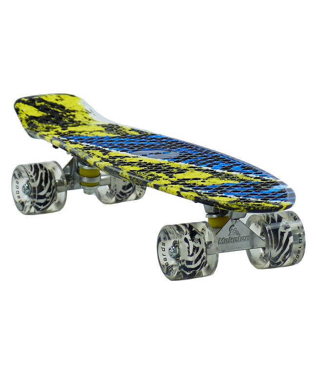 Sajan - Skateboard - LED Verlichting - Penny board - Camouflage Blauw-Geel - 22.5 inch - 56cm - Skateboard met Verlichting