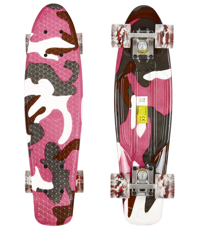 Sajan - Skateboard - LED - Penny board - Camouflage Roze - 22.5 inch - 56cm - Skateboard met Verlichting