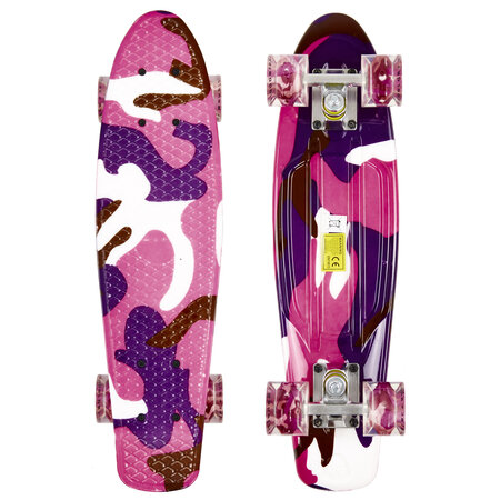 Sajan Sajan - Skateboard - LED - Penny board - Camouflage Paars - 22.5 inch - 56cm - Skateboard met Verlichting