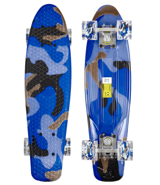 Sajan - Skateboard - LED - Penny board - Camouflage Blauw - 22.5 inch - 56cm - Skateboard met Verlichting
