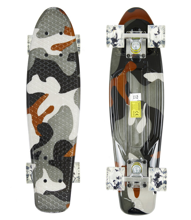 Sajan - Skateboard - LED - Penny board - Camouflage Grijs - 22.5 inch - 56cm - Skateboard met Verlichting