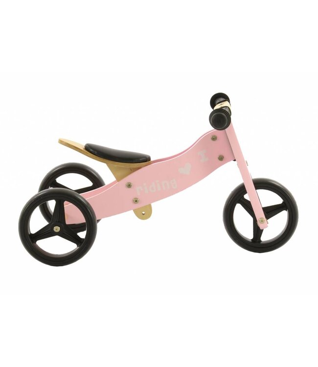 2Cycle 2 in 1 Loopfiets - Driewieler - Hout - 1 Jaar - Roze - Balance bike