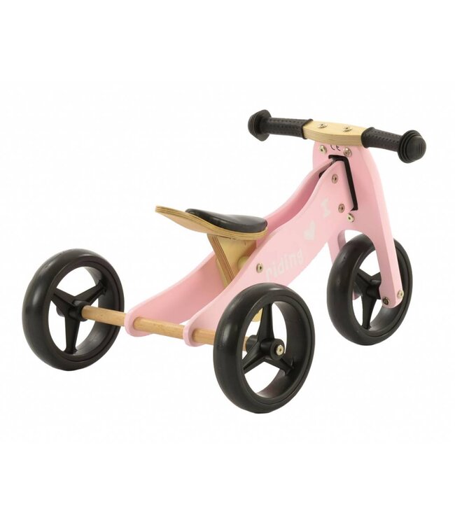 2Cycle 2 in 1 Loopfiets - Driewieler - Hout - 1 Jaar - Roze - Balance bike