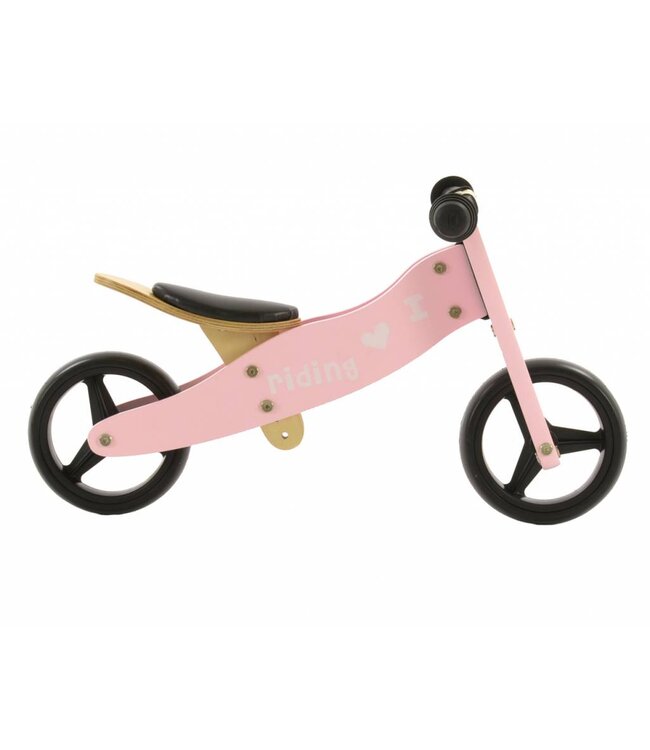 2Cycle 2 in 1 Loopfiets - Driewieler - Hout - 1 Jaar - Roze - Balance bike