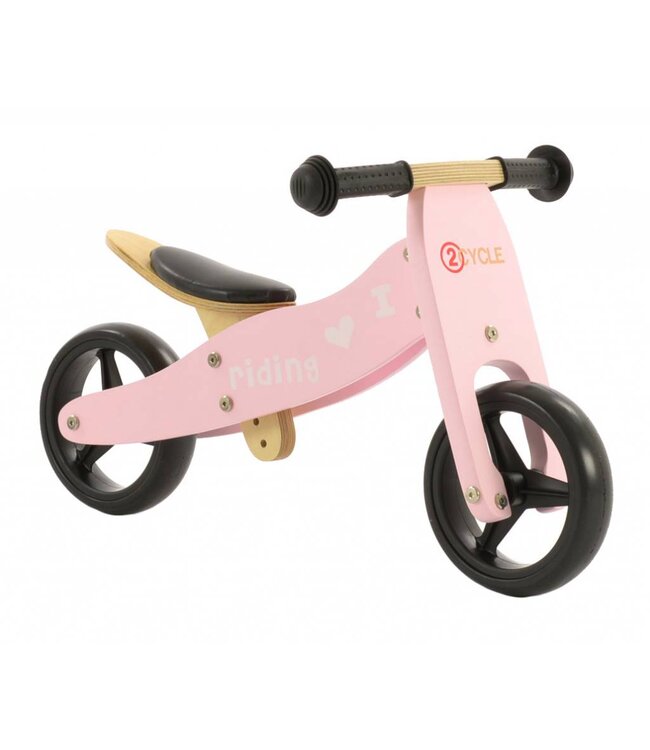 2Cycle 2 in 1 Loopfiets - Driewieler - Hout - 1 Jaar - Roze - Balance bike