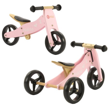 2Cycle 2Cycle 2 in 1 Loopfiets - Driewieler - Hout - 1 Jaar - Roze - Balance bike