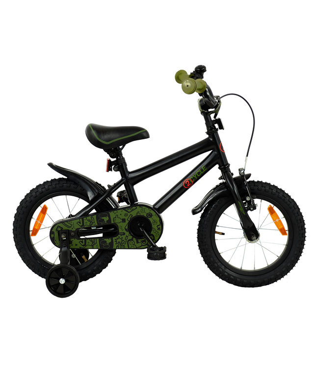2Cycle BMX kinderfiets 14 inch (3 tot 5 jaar) voor jongens zwart-groen