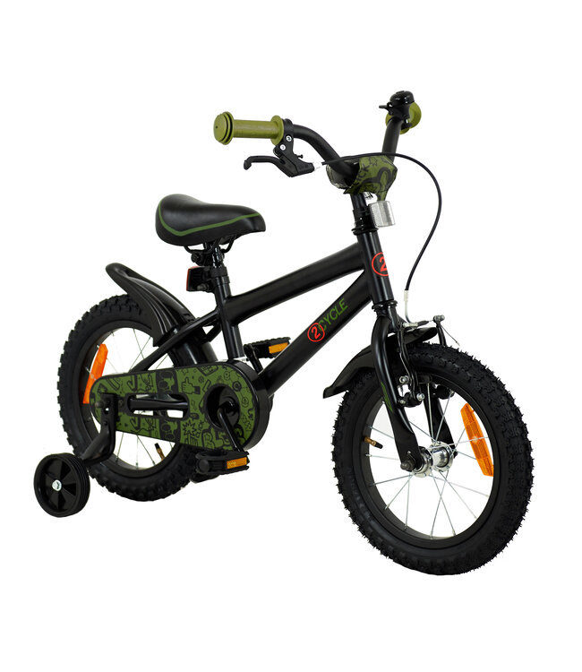 2Cycle BMX kinderfiets 14 inch (3 tot 5 jaar) voor jongens zwart-groen