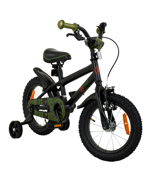 2Cycle BMX kinderfiets 14 inch (3 tot 5 jaar) voor jongens zwart-groen