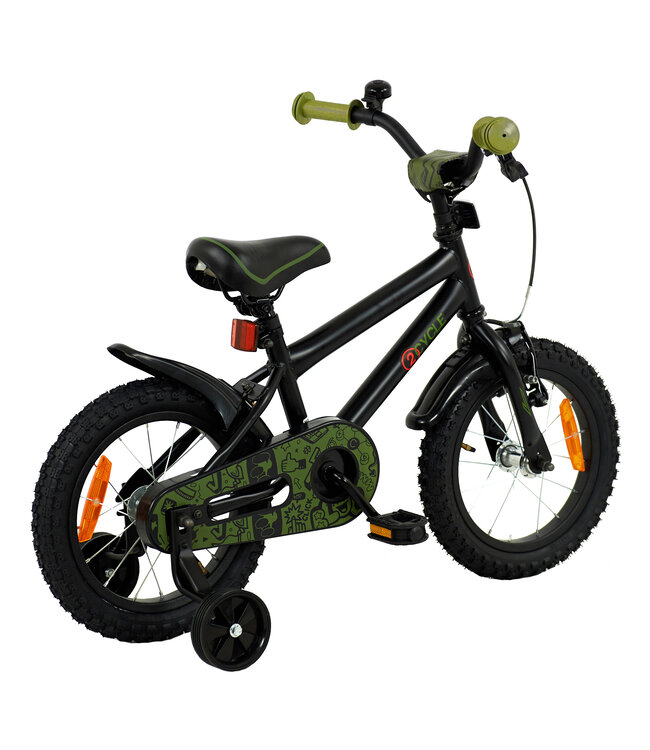 2Cycle BMX kinderfiets 14 inch (3 tot 5 jaar) voor jongens zwart-groen