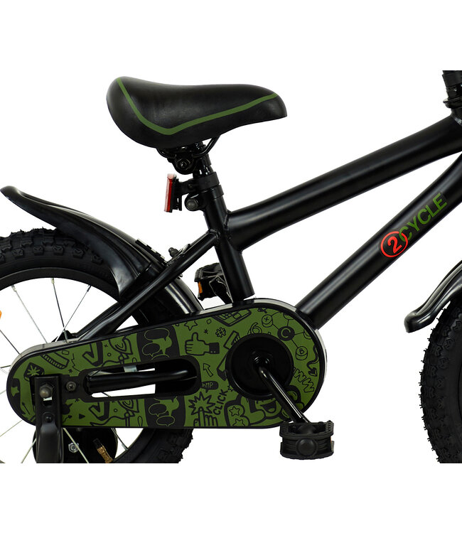 2Cycle BMX kinderfiets 14 inch (3 tot 5 jaar) voor jongens zwart-groen