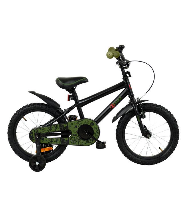 2Cycle BMX kinderfiets 16 inch (4 tot 6 jaar) voor jongens zwart-groen