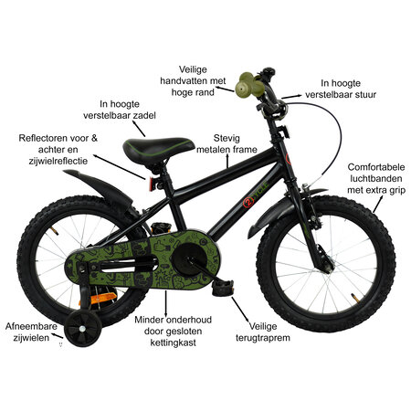 2Cycle 2Cycle BMX - Zwart-Groen - Jongensfiets 4 tot 6 jaar