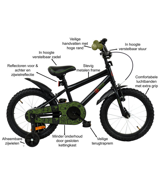 2Cycle BMX kinderfiets 16 inch (4 tot 6 jaar) voor jongens zwart-groen