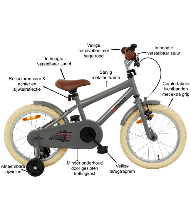 2Cycle BMX kinderfiets 16 inch (4 tot 6 jaar) voor jongens mat-grijs