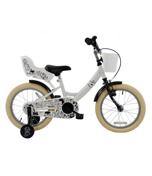 2Cycle Cat kinderfiets 16 inch (4 tot 6 jaar) voor meisjes zwart-wit