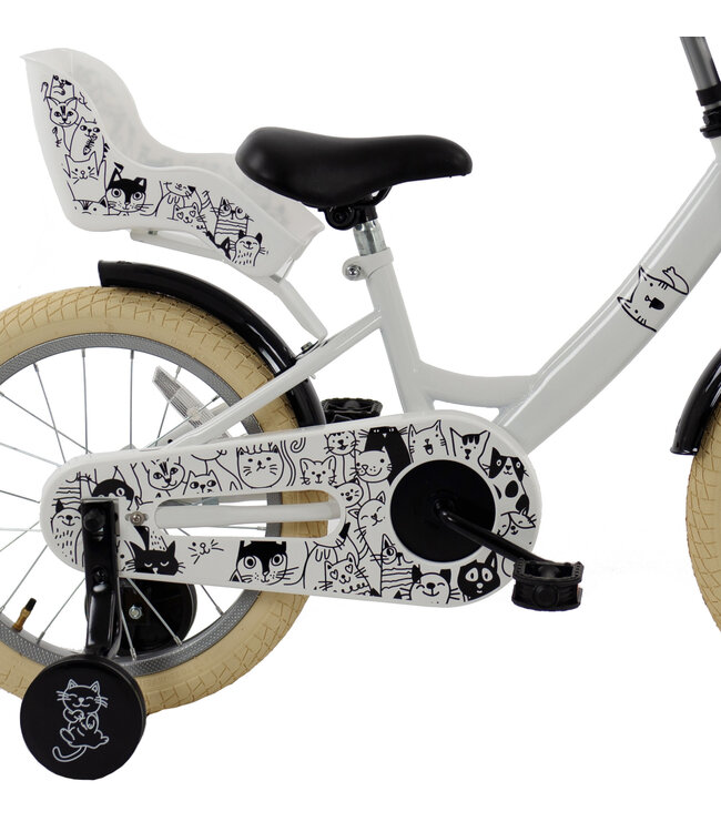 2Cycle Cat kinderfiets 16 inch (4 tot 6 jaar) voor meisjes zwart-wit