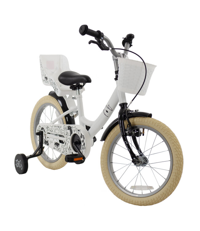 2Cycle Cat kinderfiets 16 inch (4 tot 6 jaar) voor meisjes zwart-wit