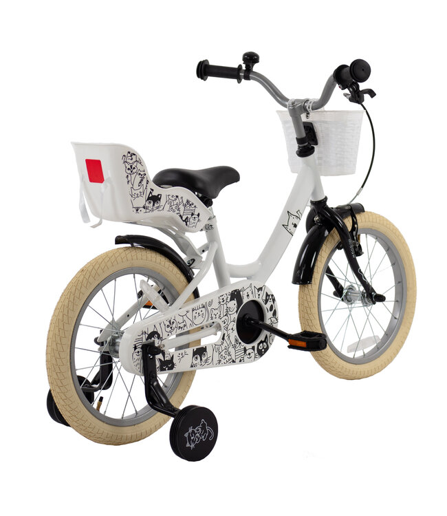 2Cycle Cat kinderfiets 16 inch (4 tot 6 jaar) voor meisjes zwart-wit