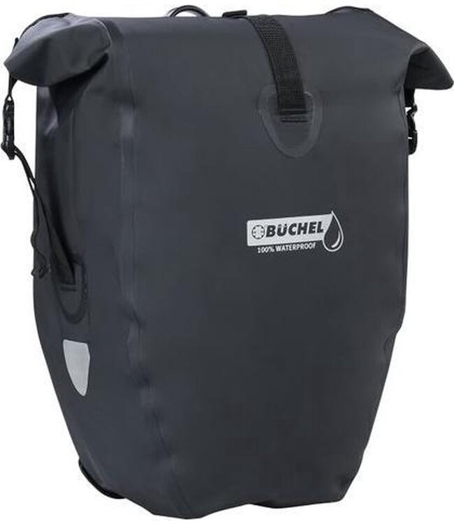 Büchel Luxe Pakaftas / Enkele fietstas - 100% Waterdicht - Met Schouderband - Luxe Pakaf-Systeem - 25,4 Liter - Zwart