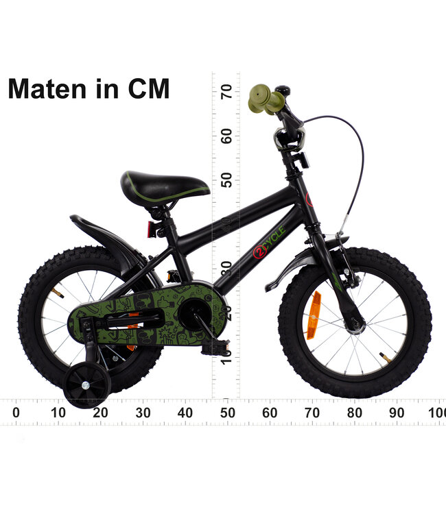 2Cycle BMX kinderfiets 14 inch (3 tot 5 jaar) voor jongens zwart-groen