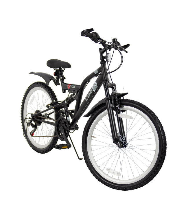 2Cycle MTB kinderfiets 24 inch (8 tot 10 jaar) voor jongens zwart