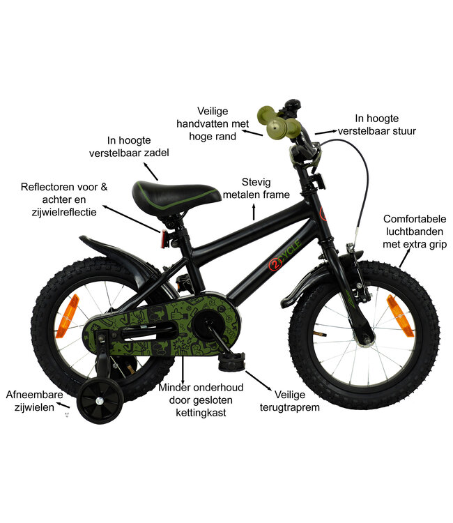 2Cycle BMX - Zwart-Groen - Jongensfiets 3 tot 5 jaar - 2e