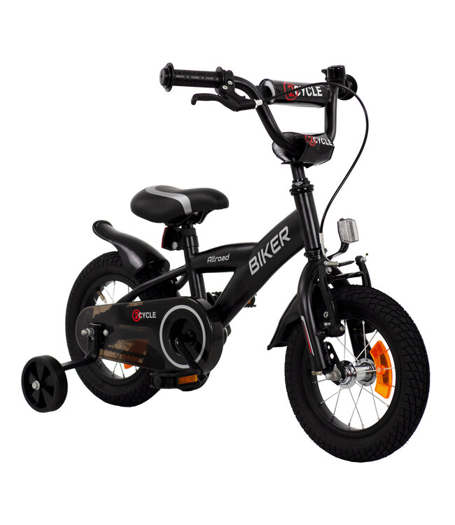 2Cycle Biker kinderfiets 12 inch (2 tot 4 jaar) voor jongens zwart