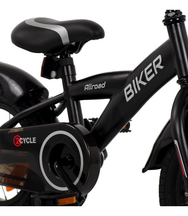 2Cycle Biker kinderfiets 12 inch (2 tot 4 jaar) voor jongens zwart