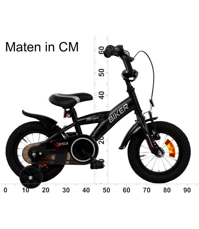 2Cycle Biker kinderfiets 12 inch (2 tot 4 jaar) voor jongens zwart