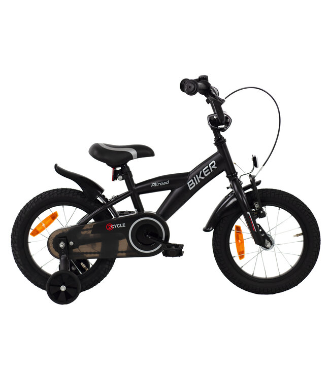2Cycle Biker kinderfiets 14 inch (3 tot 5 jaar) voor jongens zwart