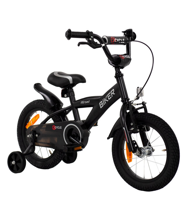 2Cycle Biker kinderfiets 14 inch (3 tot 5 jaar) voor jongens zwart