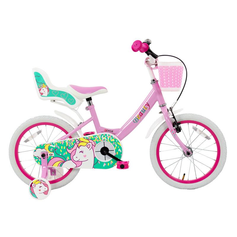 PROMETHEUS BICYCLES Kinderfiets, 16 inch vanaf 5 jaar, kinderfiets, meisjes, jongens, fiets met steunwielen, terugtraprem, in wit en zwart