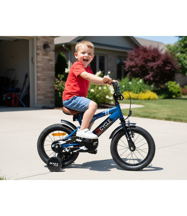 2Cycle BMX Fun kinderfiets 14 inch (3 tot 5 jaar) voor jongens blauw