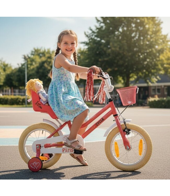 2Cycle Paris kinderfiets 14 inch (3 tot 5 jaar) voor meisjes roze-wit