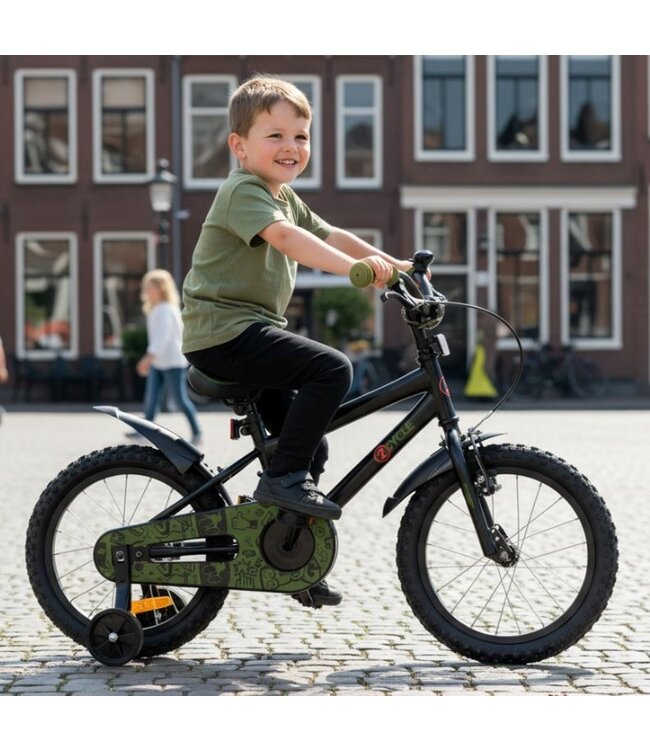 2Cycle BMX kinderfiets 16 inch (4 tot 6 jaar) voor jongens zwart-groen