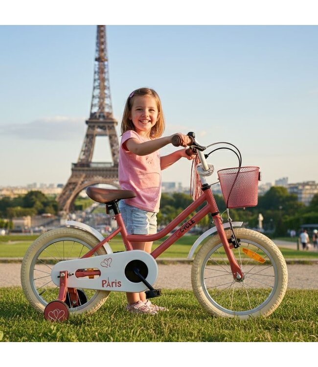 2Cycle Paris kinderfiets 16 inch (4 tot 6 jaar) voor meisjes roze-wit