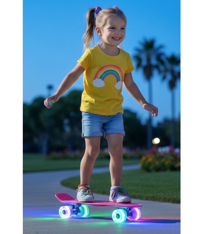 Sajan - Skateboard - LED - Penny board - Roze - 22.5 inch - 56cm - Skateboard met Verlichting