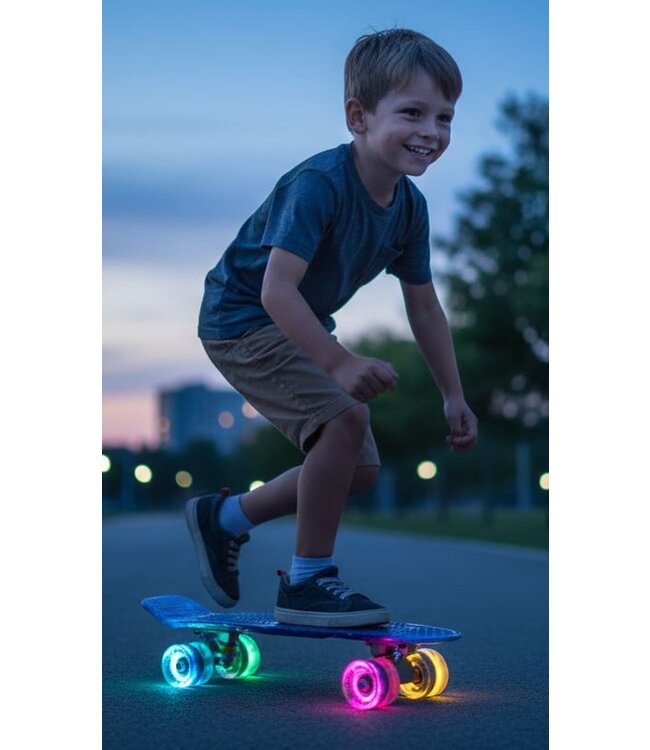 Sajan - Skateboard - LED - Penny board - Space Blauw - 22.5 inch - 56cm - Skateboard met Verlichting