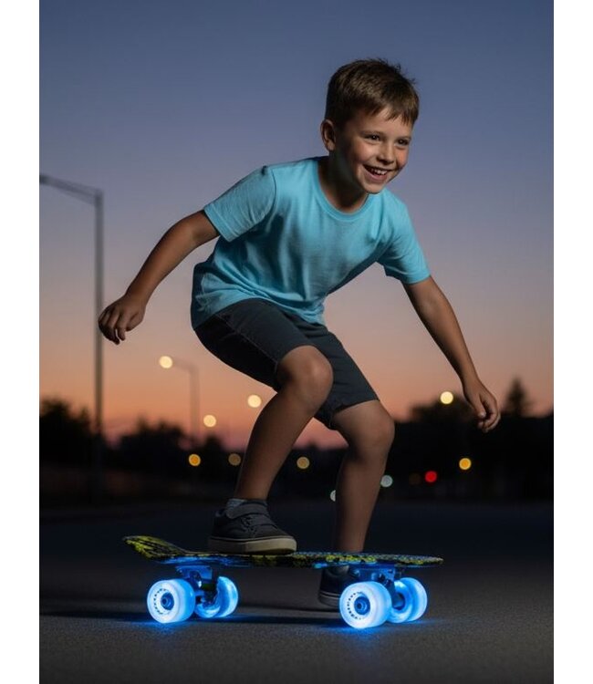 Sajan - Skateboard - LED Verlichting - Penny board - Camouflage Blauw-Geel - 22.5 inch - 56cm - Skateboard met Verlichting