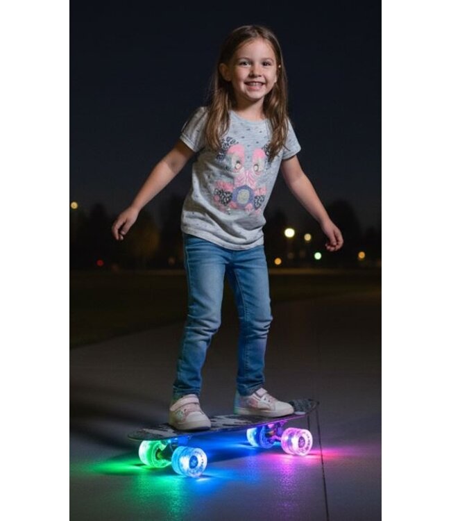 Sajan - Skateboard - LED - Penny board - Camouflage Grijs - 22.5 inch - 56cm - Skateboard met Verlichting