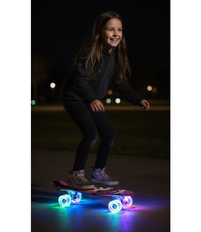Sajan - Skateboard - LED - Penny board - Camouflage Roze - 22.5 inch - 56cm - Skateboard met Verlichting