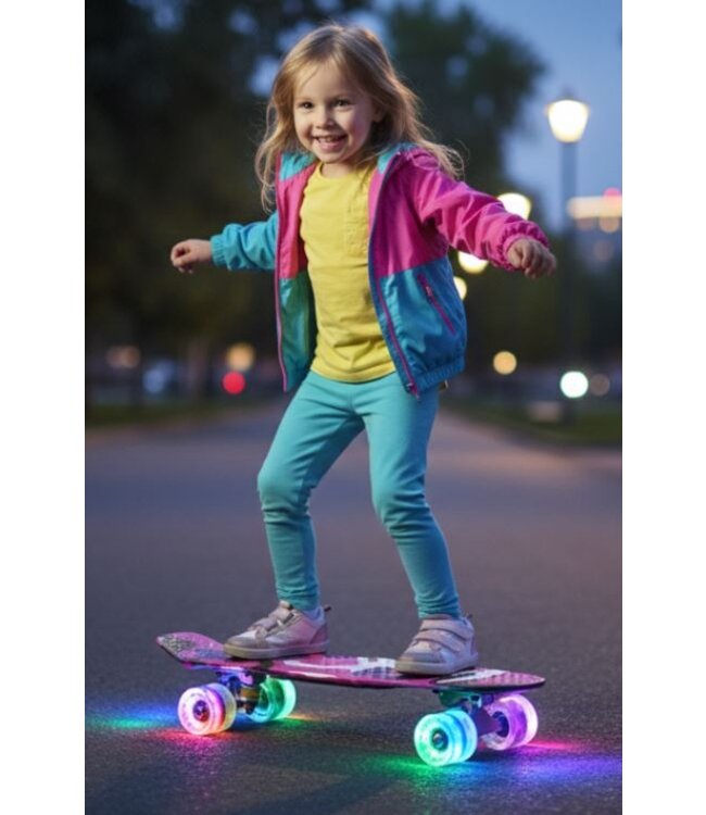 Sajan - Skateboard - LED - Penny board - Camouflage Paars - 22.5 inch - 56cm - Skateboard met Verlichting