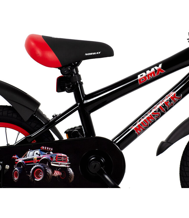 2Cycle Monster kinderfiets 12 inch (2 tot 4 jaar) voor jongens zwart