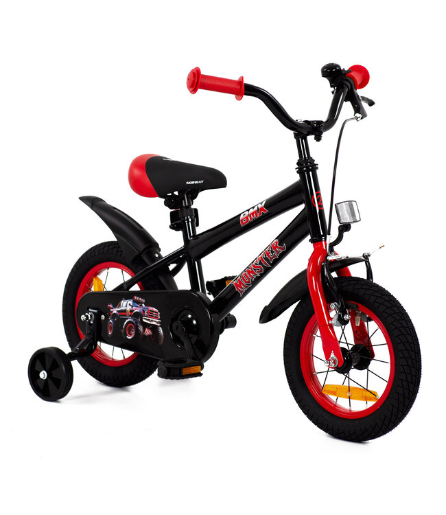 2Cycle Monster kinderfiets 12 inch (2 tot 4 jaar) voor jongens zwart