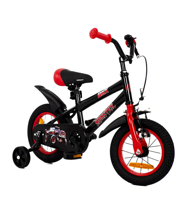 2Cycle Monster kinderfiets 12 inch (2 tot 4 jaar) voor jongens zwart