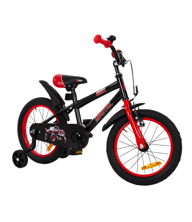2Cycle Monster kinderfiets 16 inch (4 tot 6 jaar) voor jongens zwart